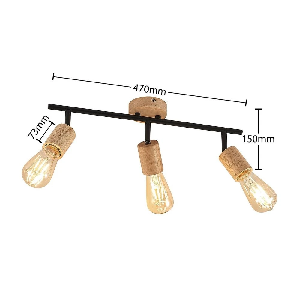Magniva 3 Plafondlamp Wood/Black - Lindby - Koop Online - Afbeelding 3